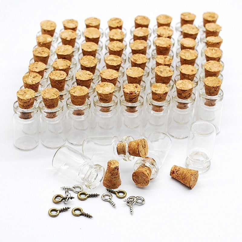 CTKcom 100pcs 0.5ml-extra Mini Tiny Clear Glass Jars Bottles with Cork Stoppers, Glass Bottles for Decoration, Arts & Crafts, Projects, Party Favors,100 Botlles + 100 Screws - Image 1